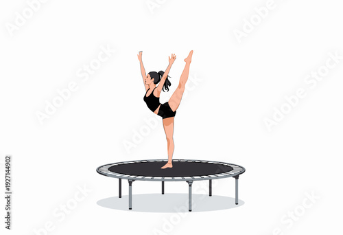 Illustration of a Graceful Dancer Performing a Ballet Pose on a Trampoline Showcasing Balance and Flexibility in a Minimalist Style