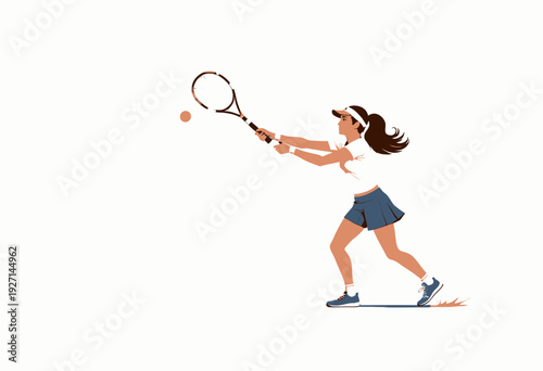 Young Female Tennis Player Preparing Backhand Stroke on Outdoor Court Under Clear Blue Sky