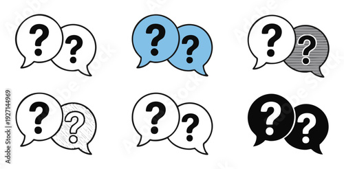 Question mark speech bubble icons collection. various styles and colors for asking questions