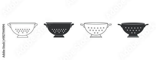 Set of colander icons in different styles.