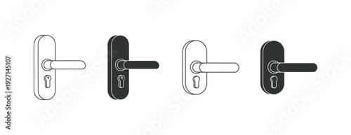 Set of door handles in different styles and colors.