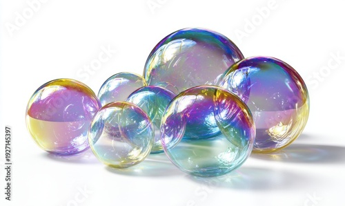 A group of colorful glass spheres