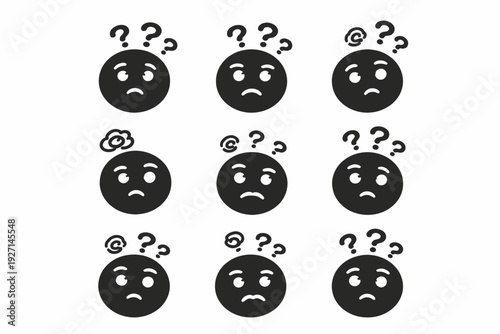 Confused emoticons with question marks in various expressions and styles