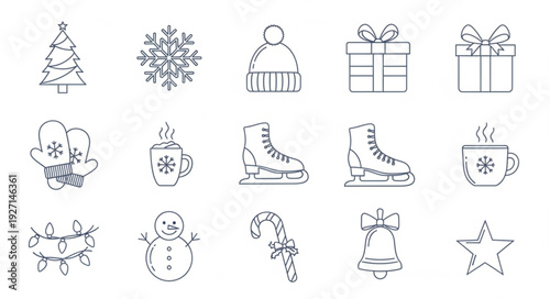 Collection of Hand Drawn Christmas Icons and Symbols.