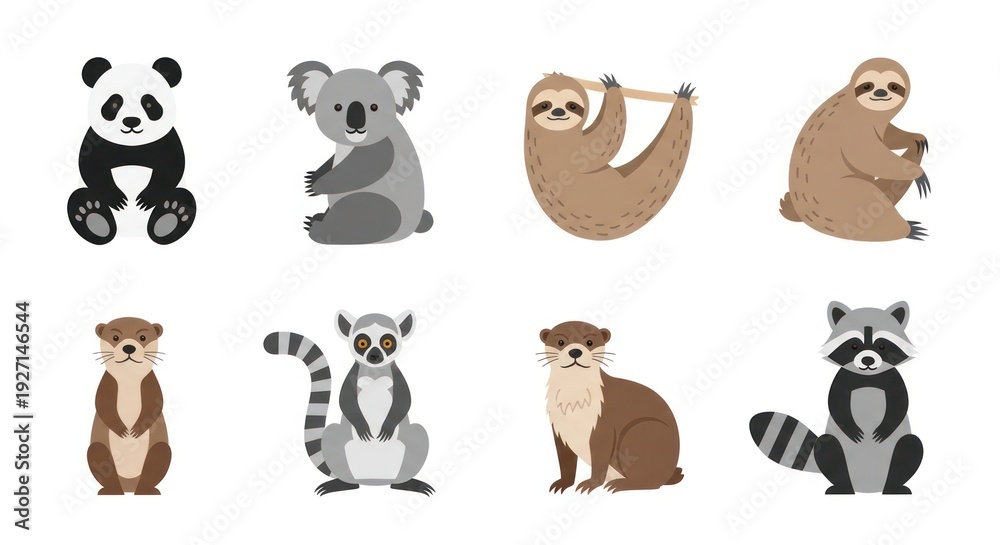 Obraz premium Collection of cartoon animal illustrations on white background for various uses