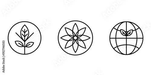 Eco friendly icons with leaves and globe  environmental symbols for sustainable design