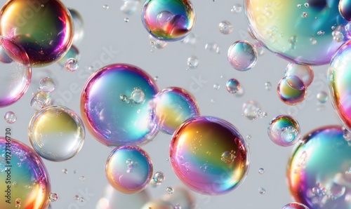 A bunch of colorful bubbles floating in the air