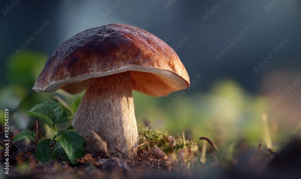 Fototapeta premium A mushroom is sitting on the ground