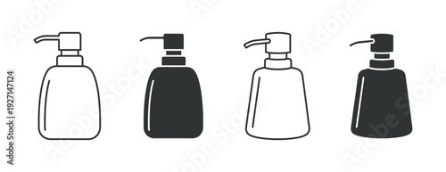 Set of simple black and white soap dispenser icons.