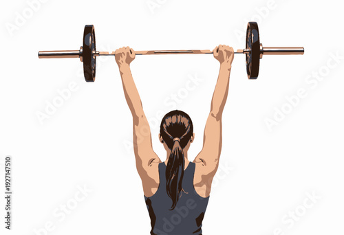 Woman Performing Overhead Barbell Press Focusing on Strength Training and Muscle Building in a Fitness Routine Emphasizing Proper Technique and Form for Effective Workout