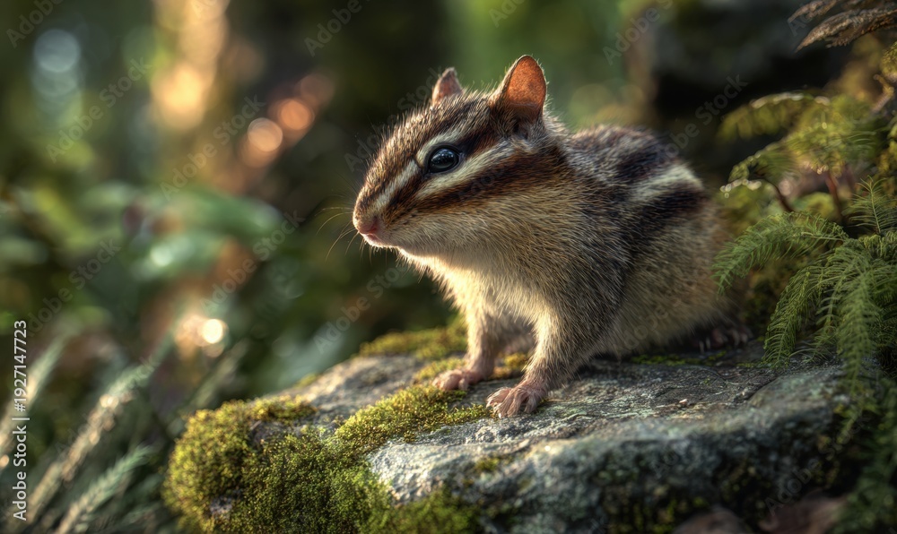 Obraz premium A small chipmunk is sitting on a rock