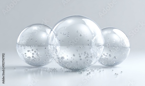 Three clear spheres with diamonds on them