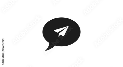 Black speech bubble with paper airplane.