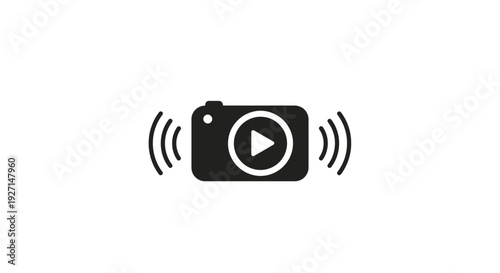 Black Video Camera Icon With Play Button.