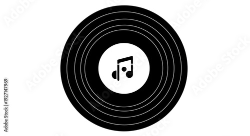 Black Vinyl Record With Music Note.