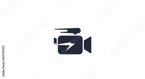 Black video camera with flash.