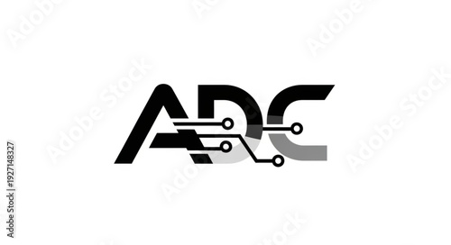 ADC logo design with circuit board elements, modern technology concept.
