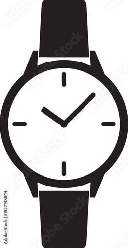 Black outline of a wristwatch with a white face and black hands showing approximately 10:10 also transparent background
