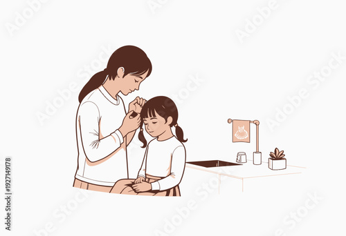 Mother Gently Cleans Daughter's Ears in a Warm, Caring Moment at Home Bathroom Setting