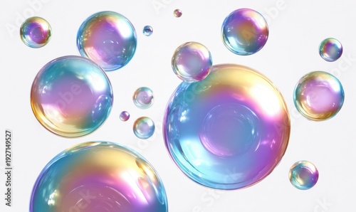 A bunch of colorful bubbles are floating in the air