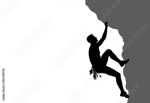 Silhouette of a Climber Scaling a Steep Rock Face Demonstrating Strength and Determination in an Adventurous Outdoor Experience