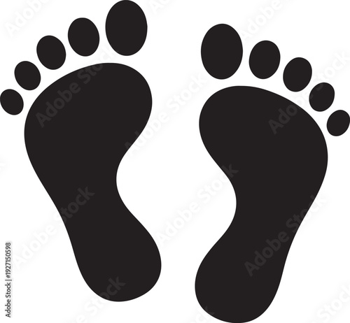 Two black human footprints with five toes each on a white background also transparent background feet