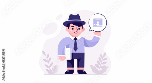 Wallpaper Mural Man in hat holding book icon in speech bubble, with documents Torontodigital.ca