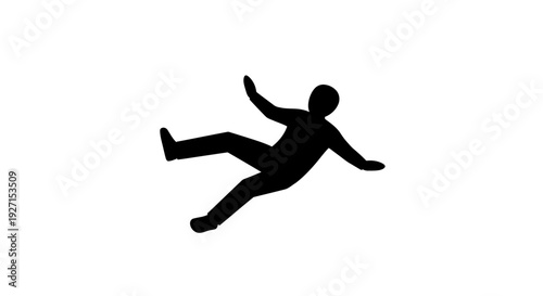 Stick Figure Man Falling or Floating in Mid-Air, Weightless Movement, Isolated White Background