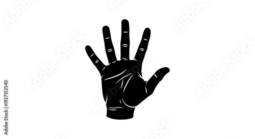 Black silhouette of a hand showing four fingers, with the thumb bent, on an isolated white background, representing the number four or a specific gesture.