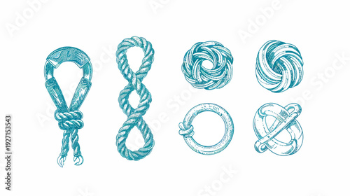 Artistic illustration featuring different intricate knots with a textured, vintage-inspired watercolor look