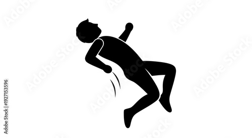 Stick Figure Man Falling Backward and Slipping, Isolated White Background