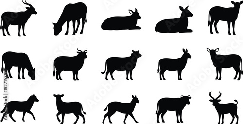Collection of various antelope silhouettes in different poses