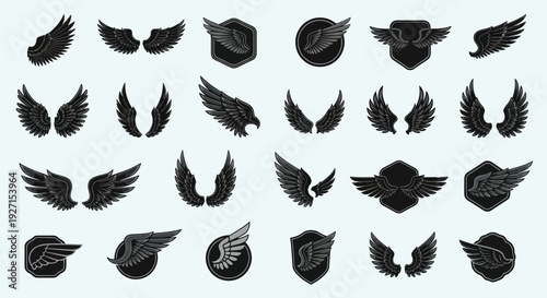 Collection of Pixel Art Wings and Emblems: Vector Graphics for Design
