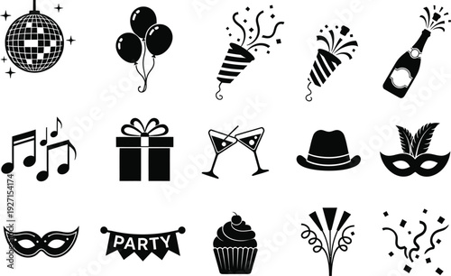Party icons and symbols for celebrations and events