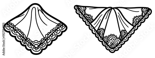Decorative vintage handkerchiefs with lace borders in hand drawn line art style