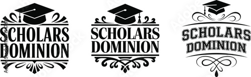 Vintage Graduation Cap Academic Emblem Logo Badge Vector Set