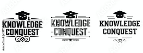 Knowledge Conquest Academic Graduation Cap Badge Vector illustration