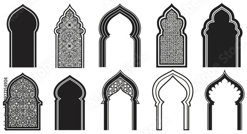 Collection of Islamic Archways and Windows with Intricate Patterns and Silhouettes