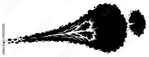 Black and white vector illustration of a dynamic smoke trail or energy explosion blast