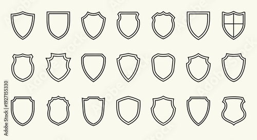 Collection of Shield Icons and Emblems, Vector Graphics, Security and Protection Symbols