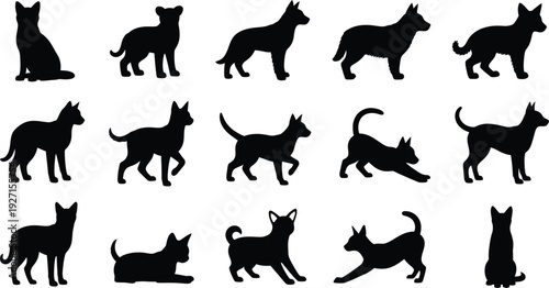 Collection of various dog silhouettes in different poses