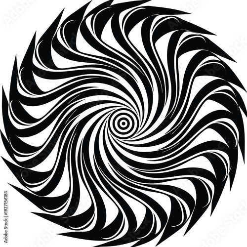 A black and white image of a spiral design