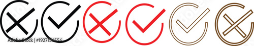 Check and Cross Mark Icons in Circular Outline Styles for Approval and Rejection