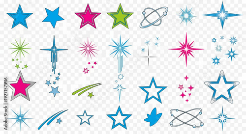 Collection of Sparkling Stars and Celestial Elements, Graphic Design Resources