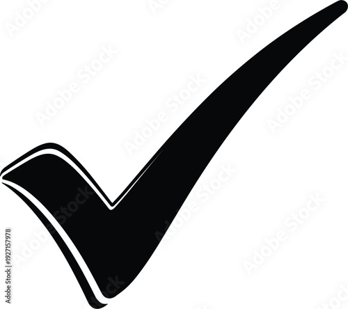 Black check mark silhouette vector icon for success confirmation approved status complete task list validation vote and correct answer achievement symbol isolated on white.