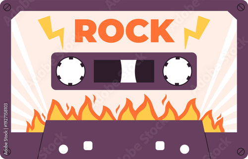 Rock music cassette record. Tape color icon