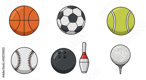 Collection of Sports Balls and Equipment on White Background