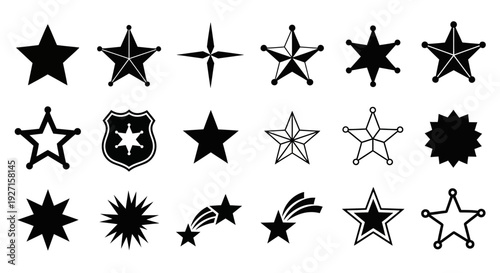 Collection of Star Icons and Sheriff Badges: Vector Graphics for Design