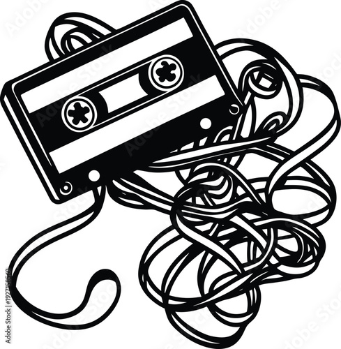 A tangled mess of a cassette tape