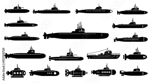 Collection of Submarine Silhouettes: Military, Research, and Passenger Vessels
